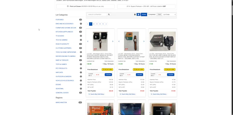 John Pye Auction Fee VAT Calculator