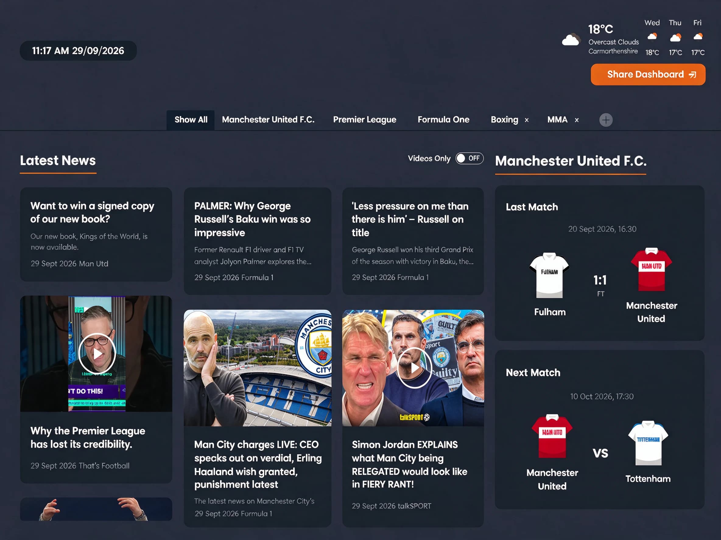Sports News Feed Extension & Dashboard