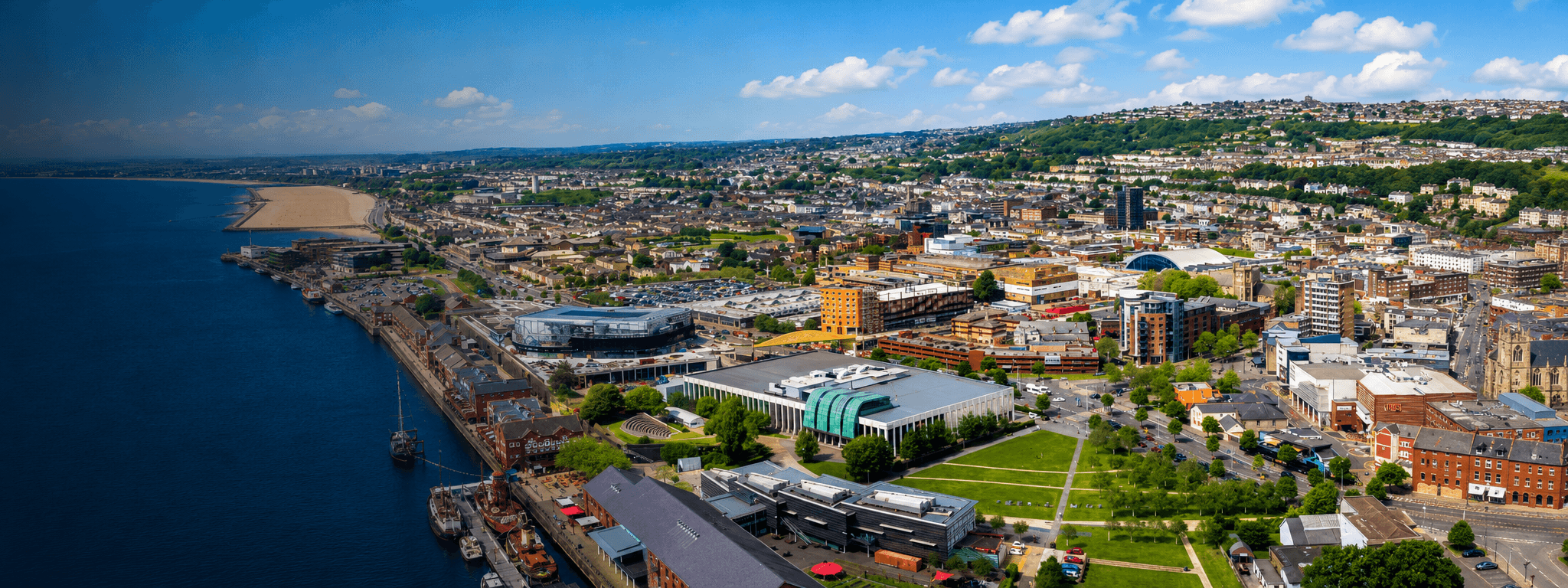 Swansea city centre, arena, National Waterfront Museum and urban skyline